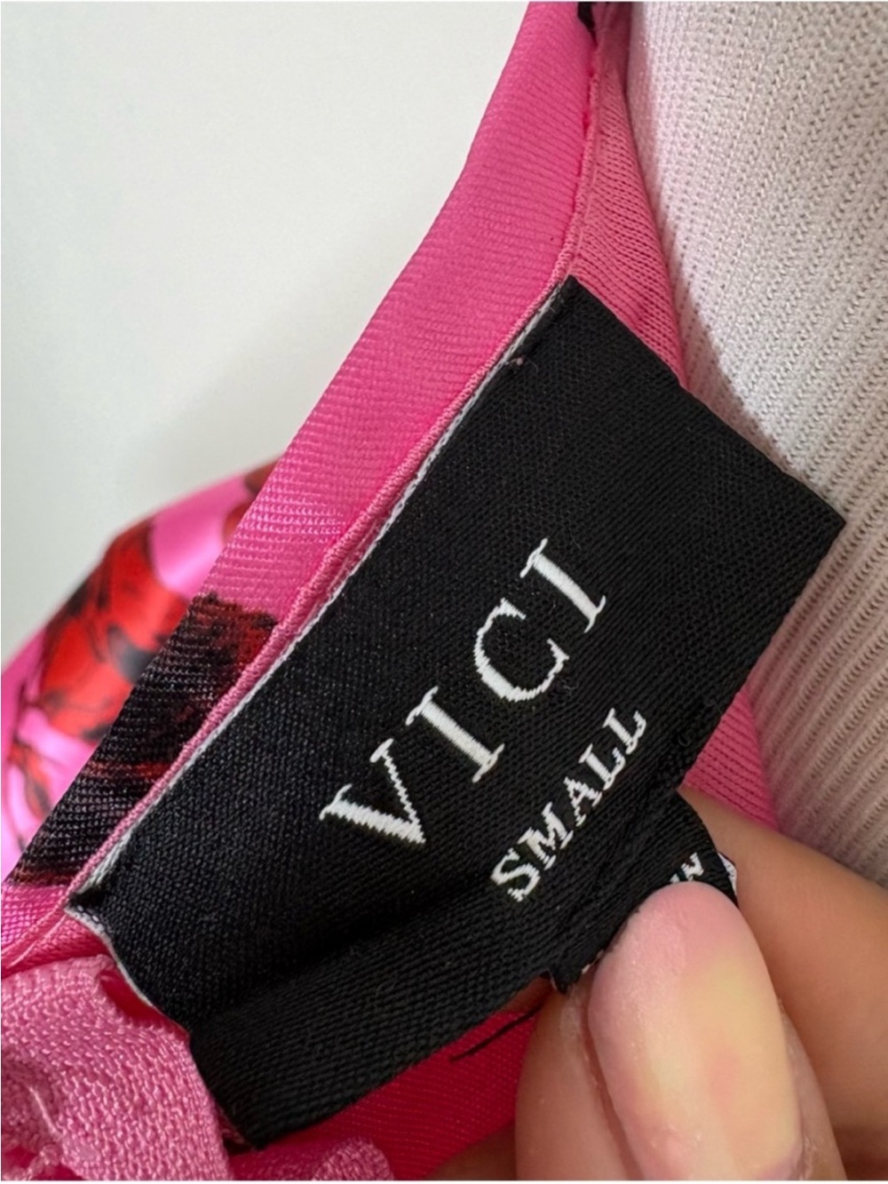 Vici At The Cafe Strapless Mini Dress Pink Red Floral Fit Flare Pockets Small